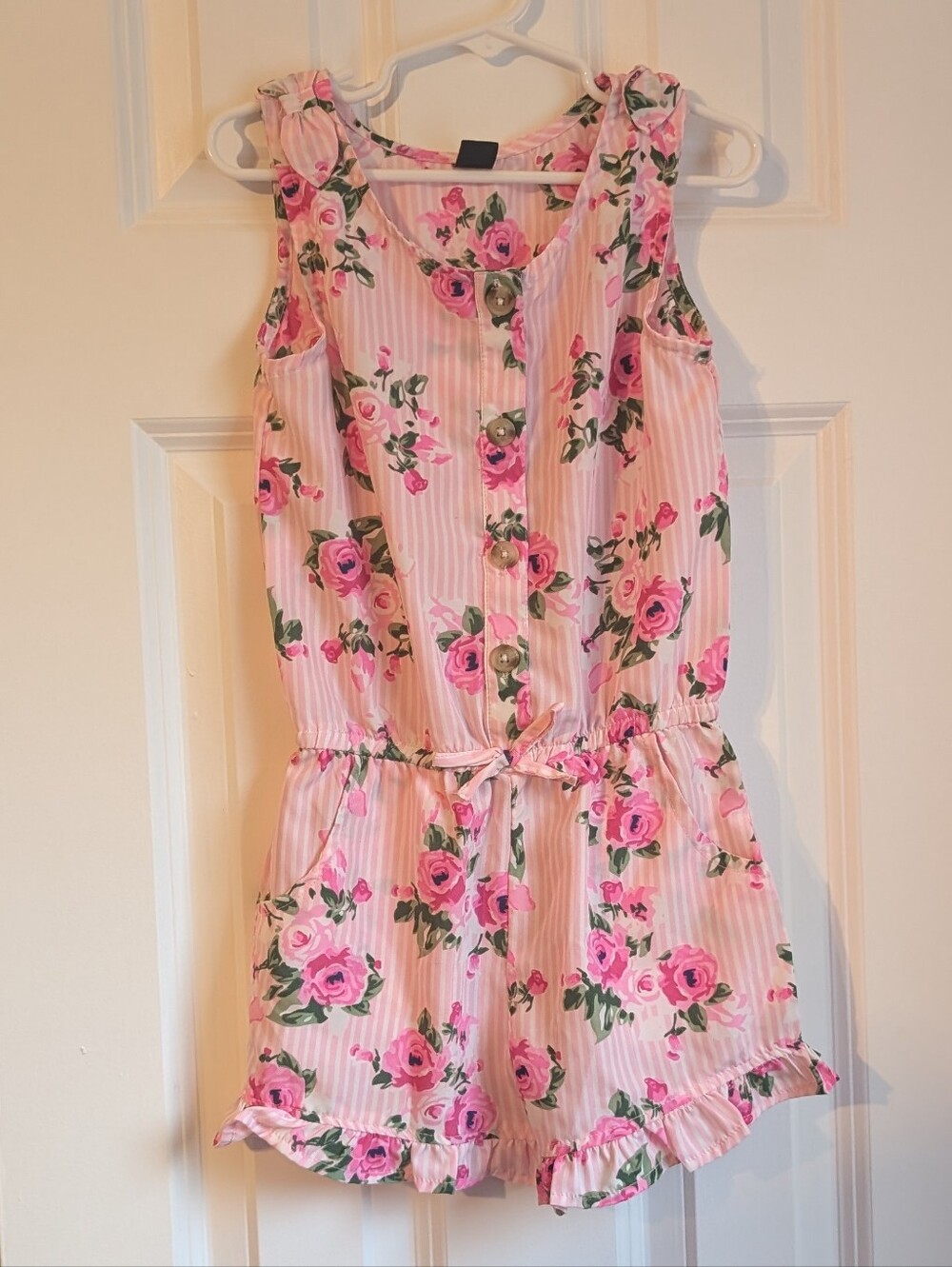 Star Ride Girls Floral And Striped Romper Dress Size M (5 / 6)